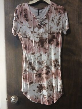 Ashley Blue Pink and Brown Tie-Dye Lace-Up Mini Dress